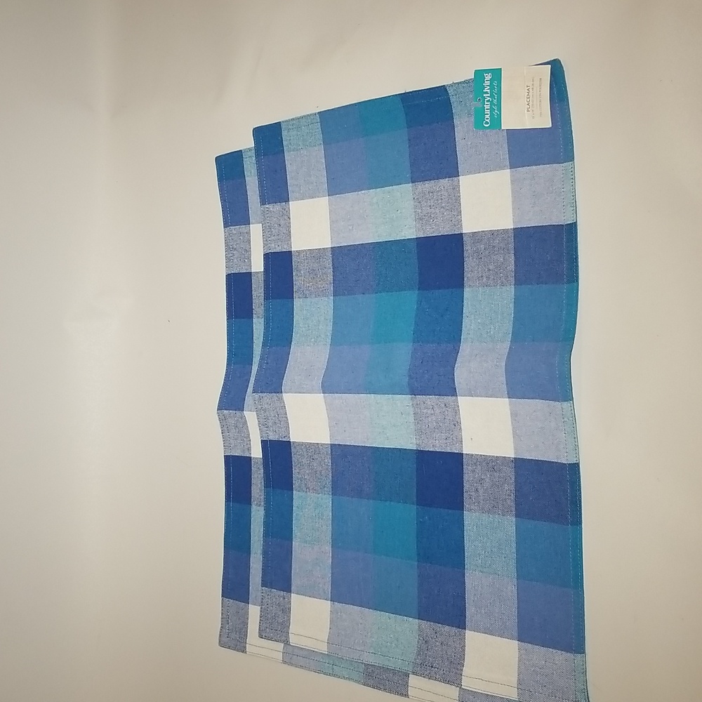 Farmhouse plaede placemats,white, blues,2 placemats.